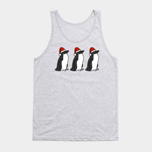 Three Christmas Penguins Wearing Santa Hats Tank Top